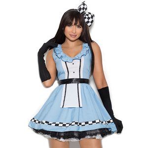 Storybook Alice Costume Dress Oversized Checkered Bow Apron and Gloves Set